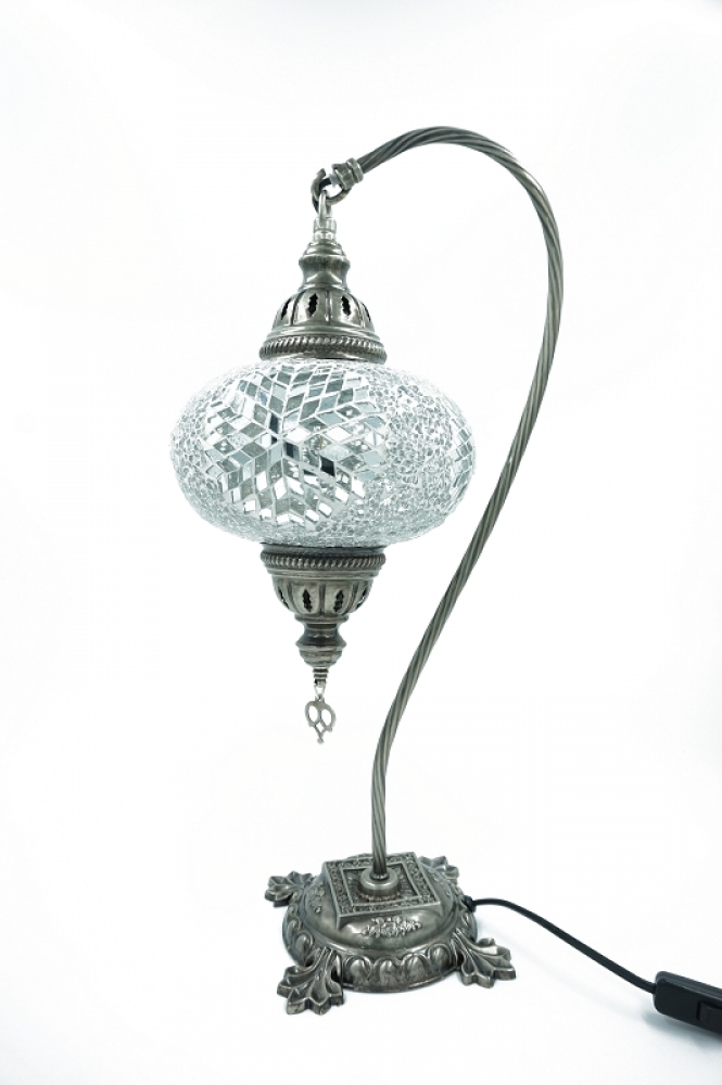 Mosaiklampe Schwanenhals, weiß, Blumenmuster, groß