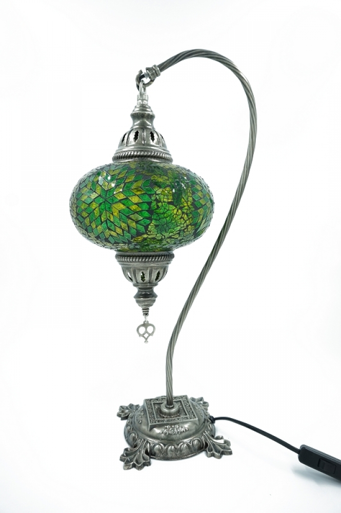 Mosaiklampe Schwanenhals, grün, Blumenmuster, groß