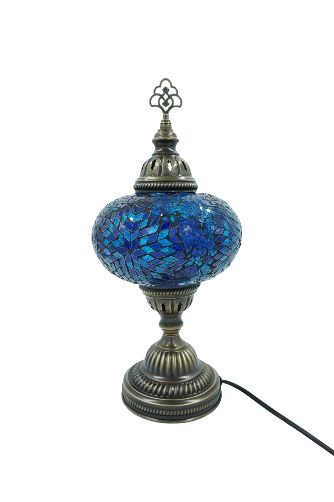 Mosaik Tischlampe, blau, Blumenmuster, groß
