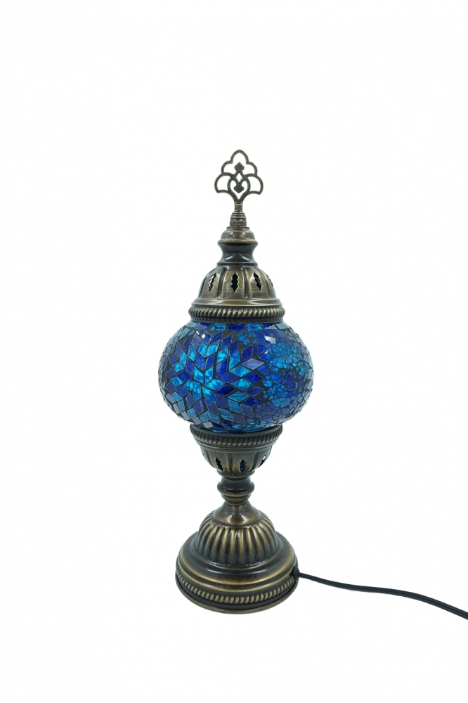 Mosaik Tischlampe, blau, Blumenmuster, mittelgroß