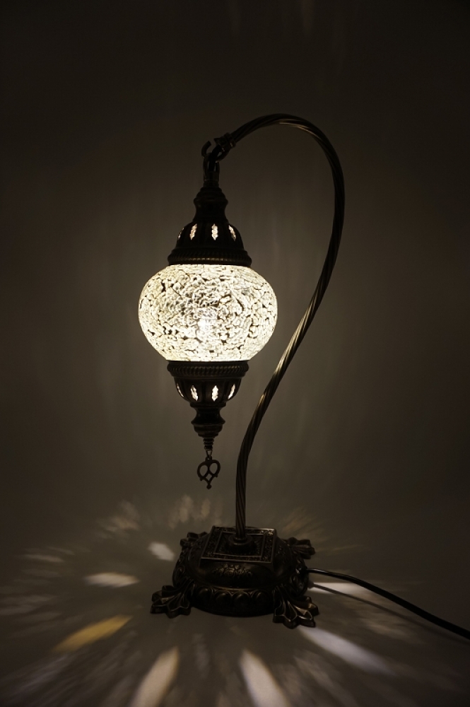 Mosaiklampe Schwanenhals weiß, mittelgroß