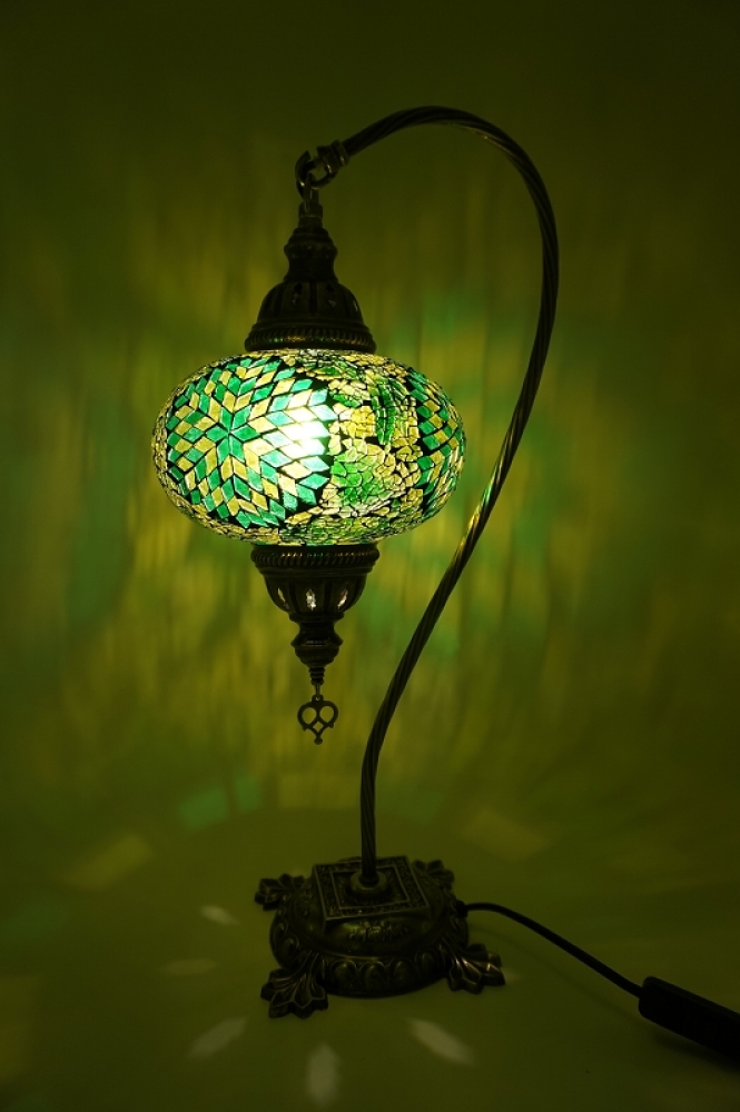 Mosaiklampe Schwanenhals, grün, Blumenmuster, groß