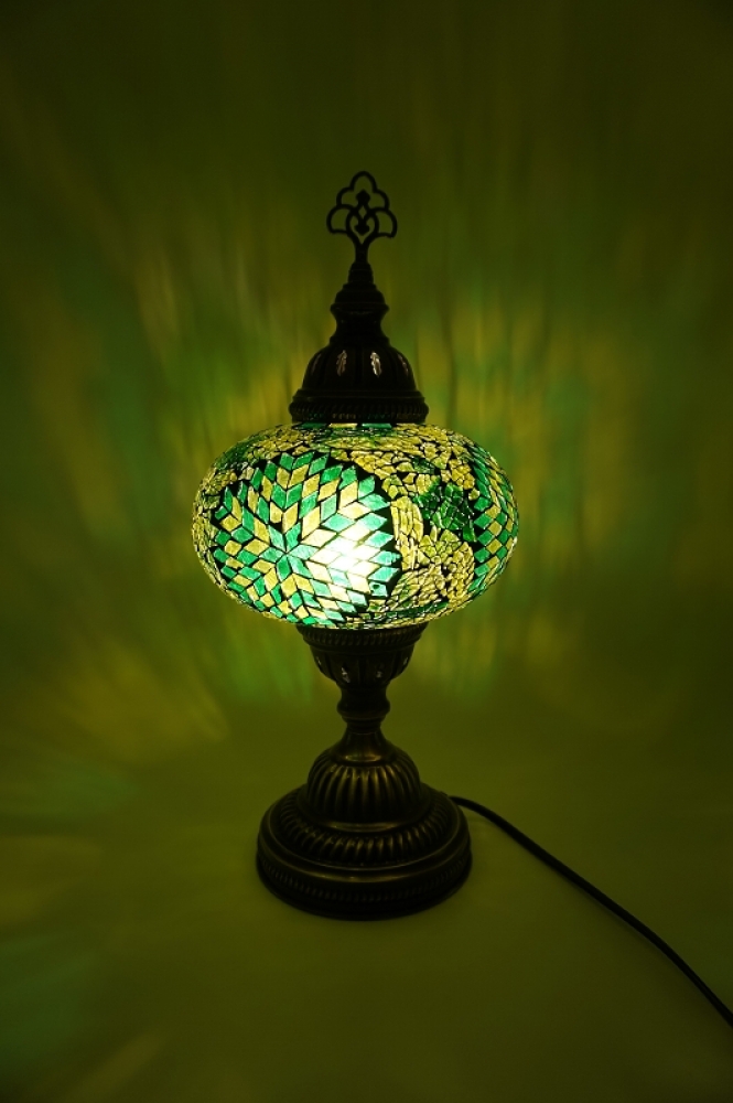 Tischlampe, grün, Blumenmuster, groß