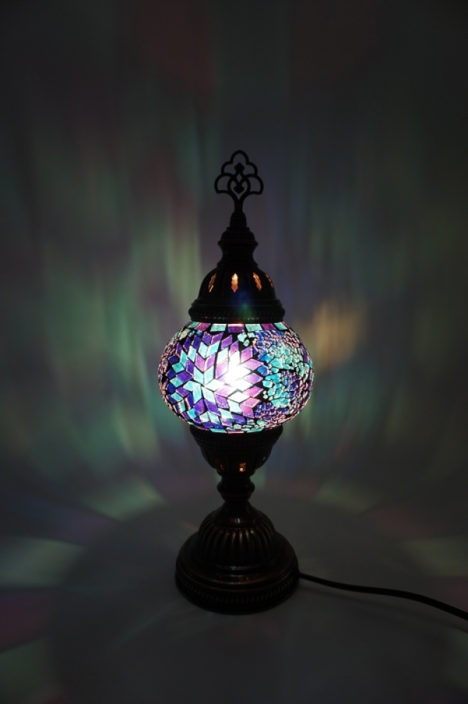 Mosaik Tischlampe, blau, Blumenmuster, mittelgroß