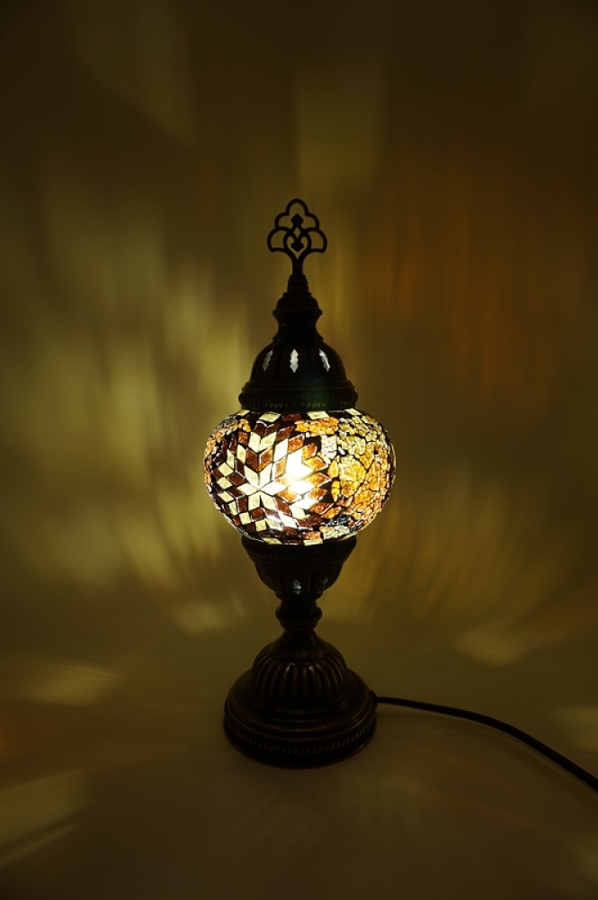 Mosaik Tischlampe, bernstein, Blumenmuster, mittelgroß