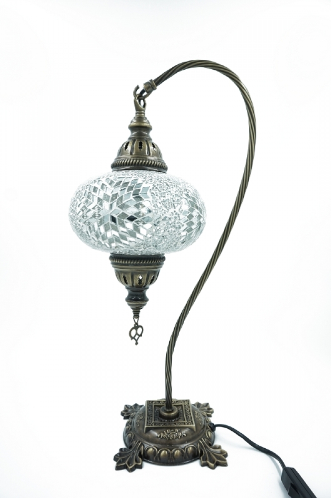 Mosaiklampe Schwanenhals, weiß, Blumenmuster, groß