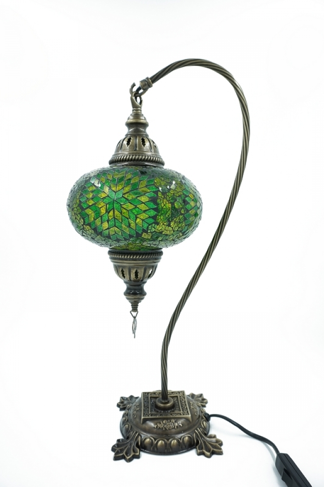 Mosaiklampe Schwanenhals, grün, Blumenmuster, groß