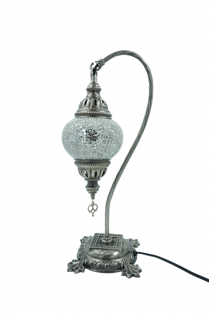 Mosaiklampe Schwanenhals weiß, mittelgroß