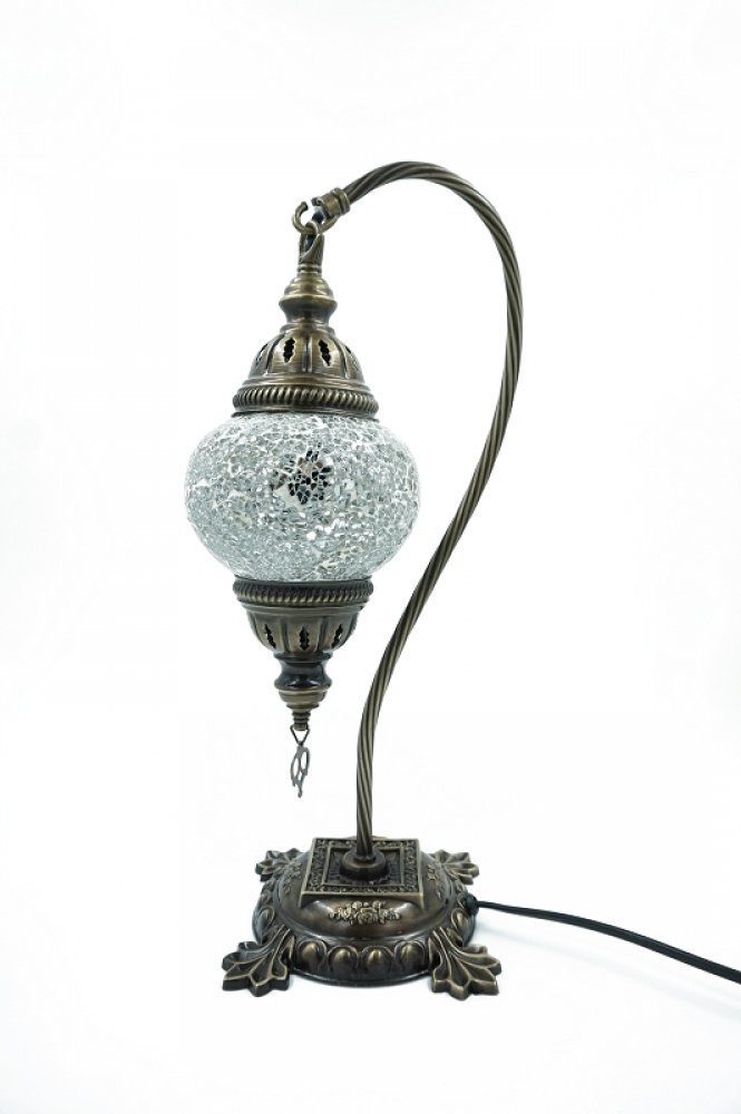 Mosaiklampe Schwanenhals weiß, mittelgroß
