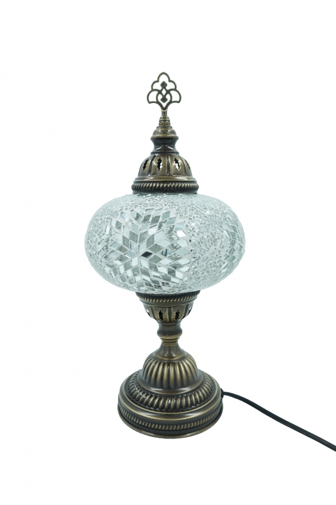 Mosaik Tischlampe, weiß, Blumenmuster, groß