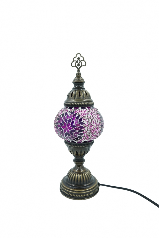 Tischlampe, lila, Blumenmuster, mittelgroß