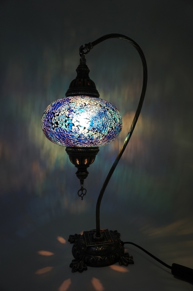 Mosaiklampe Schwanenhals, blau, groß