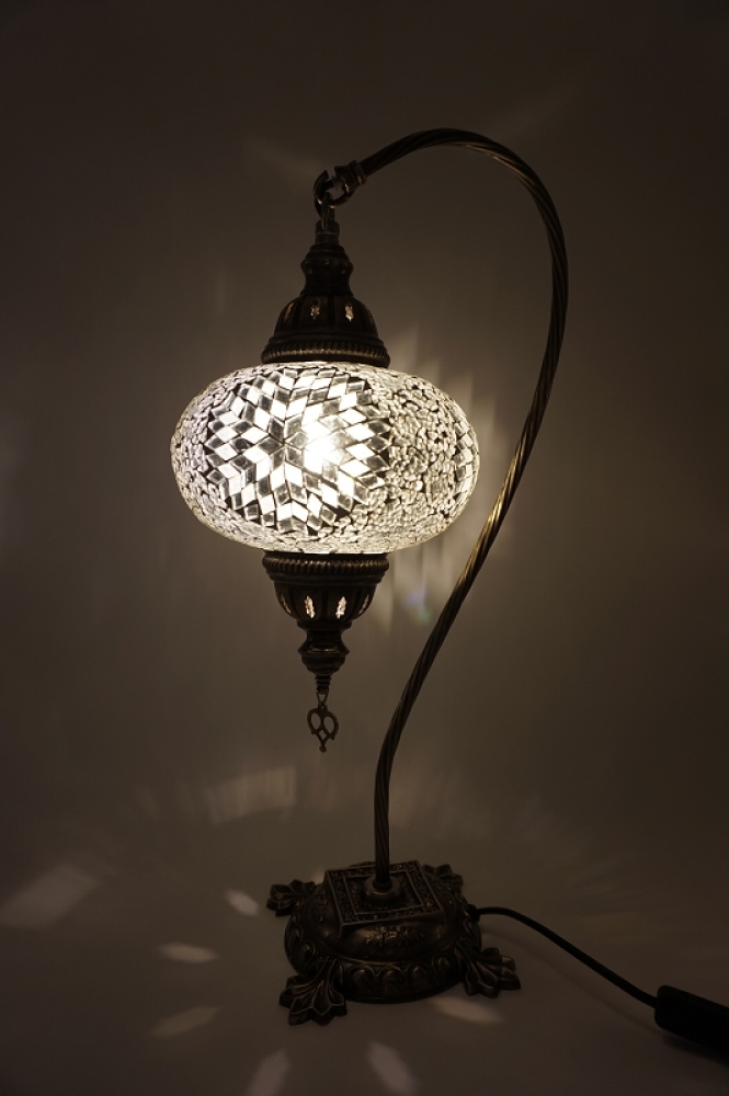 Mosaiklampe Schwanenhals, weiß, Blumenmuster, groß