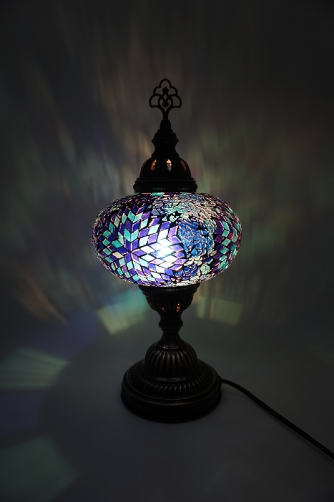Mosaik Tischlampe, blau, Blumenmuster, groß