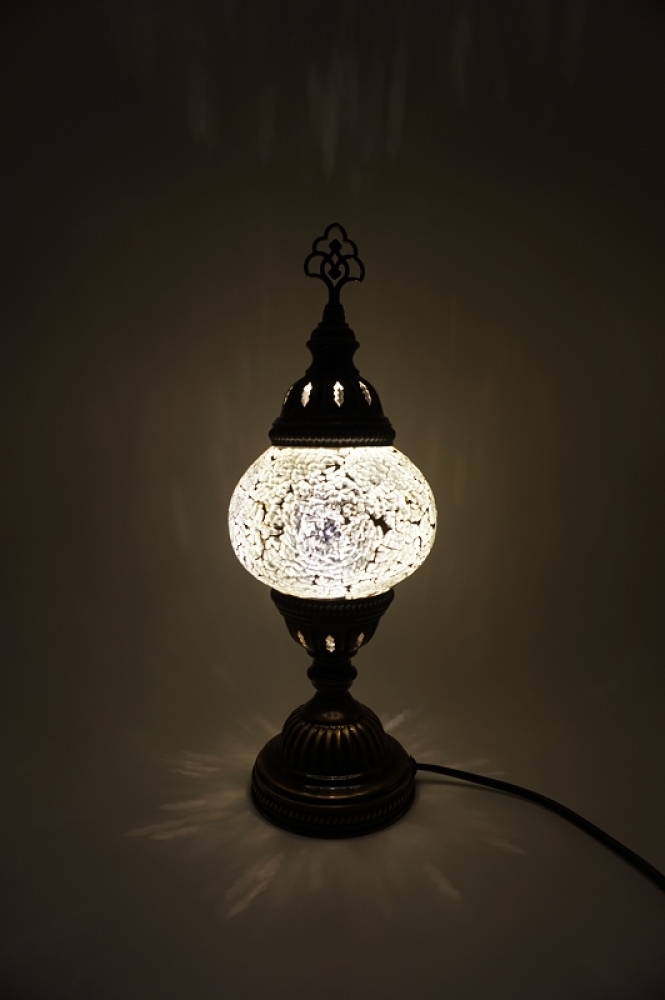 Mosaik Tischlampe, weiß, mittelgroß